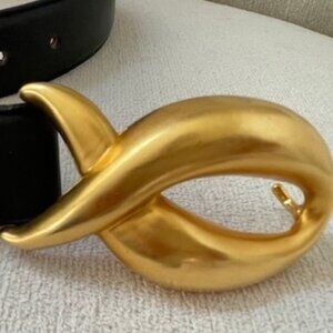 Vintage ROBERT LEE MORRIS black & gold women's leather belt Pre Owned